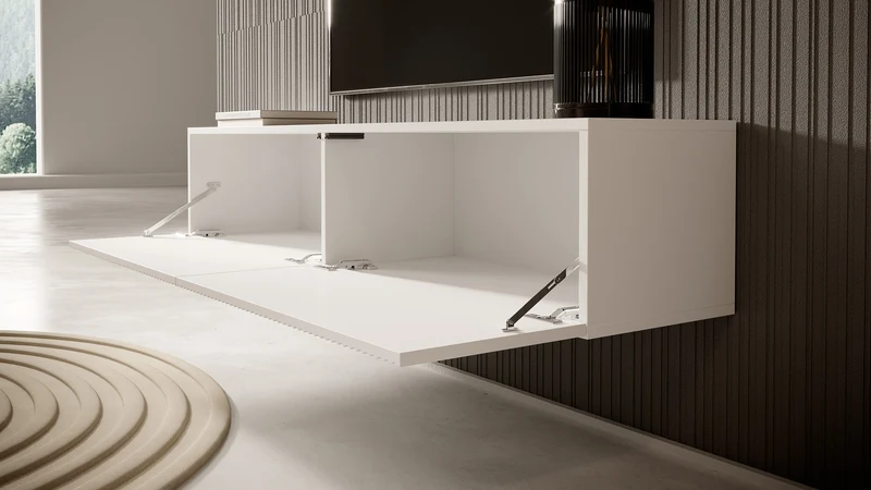 TV-Schrank Veldio mit gefräster Front 140 cm Weiß zum Aufhängen