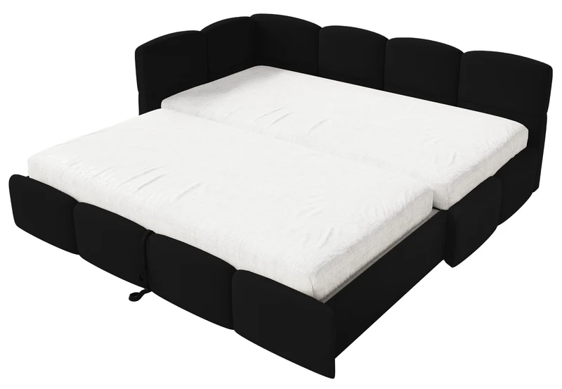 Jugendbett 90x200 cm Cloudy, ausziehbar, linksseitig, mit Matratzen, schwarzer Velours, wasserabweisend und leicht zu reinigen