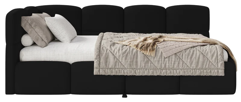 Jugendbett 90x200 cm Cloudy, ausziehbar, linksseitig, mit Matratzen, schwarzer Velours, wasserabweisend und leicht zu reinigen