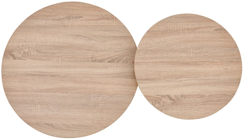 Lunnea runde Kaffeetisch-Sets 80 und 60 cm, natürliche Eiche mit cremefarbenem Sockel