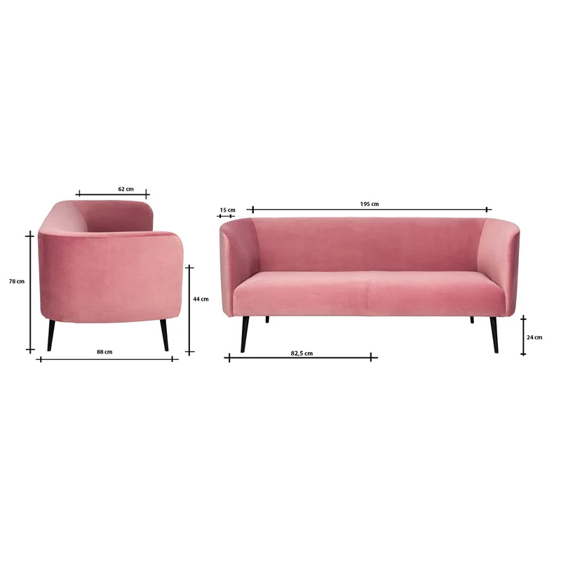 Samt-Sofa | Susann (2-Sitzer) in Pink