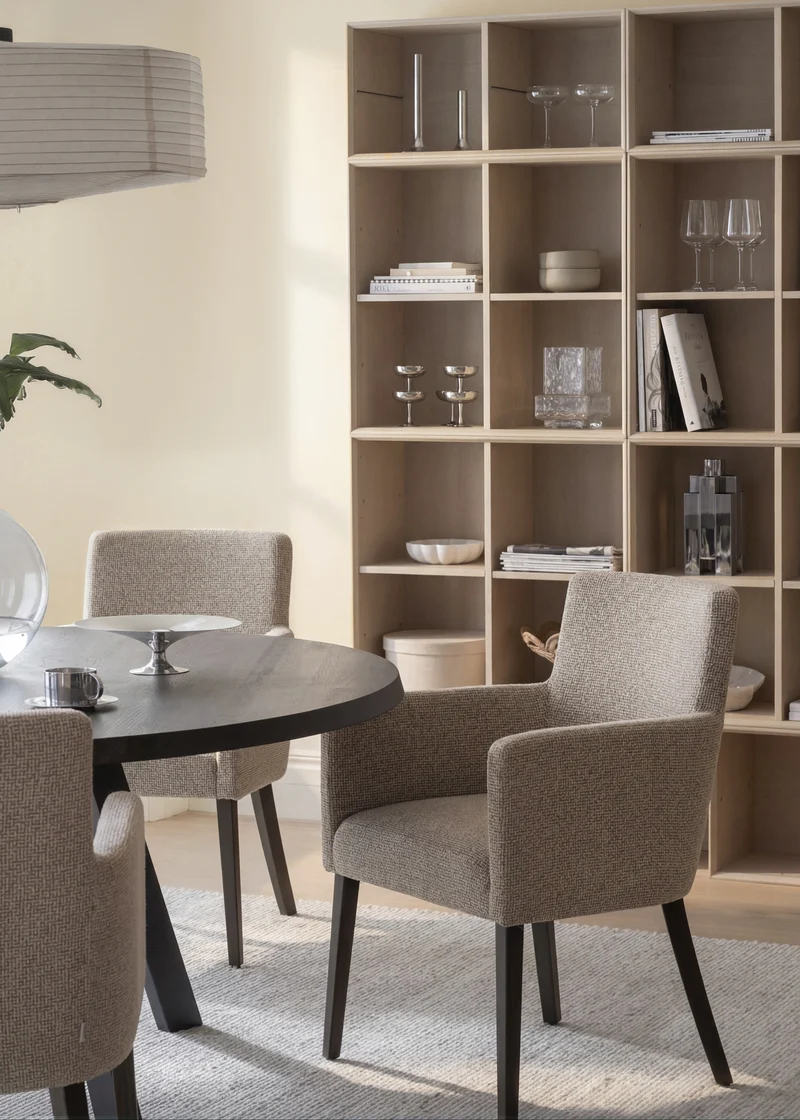 Polsterstuhl Hudson beige, Eiche braun