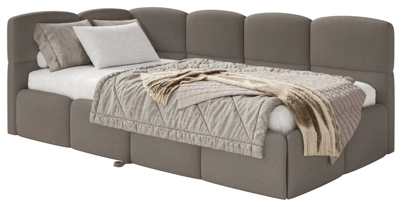 Jugendbett 90x200 cm Cloudy, ausziehbar, linksseitig, mit Matratzen, hellbrauner Chenille