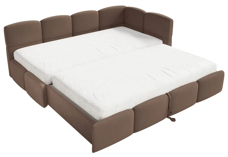 Jugendbett 90x200 cm Cloudy, rechtsseitig ausziehbar, mit Matratzen, brauner Velours, wasserabweisend und pflegeleicht