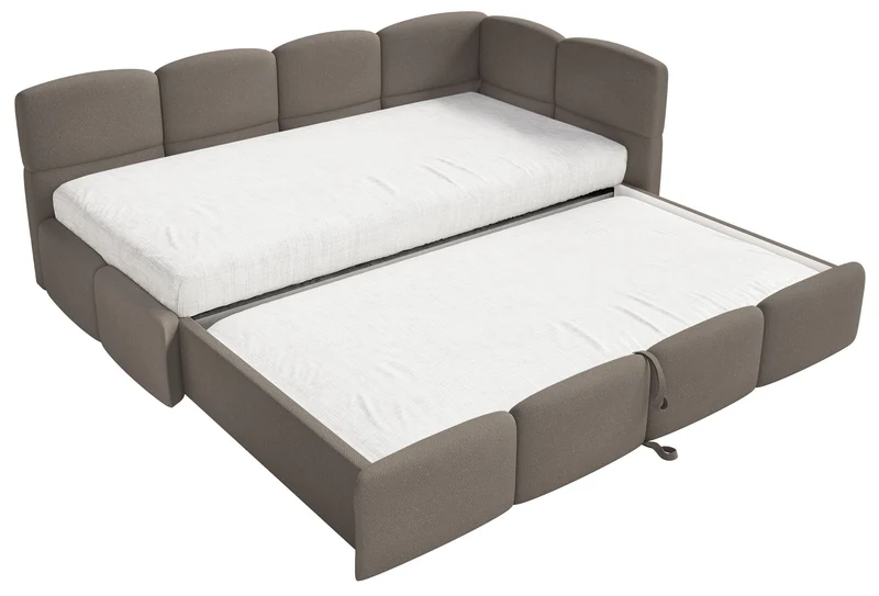 Jugendbett 90x200 cm Cloudy, ausziehbar, rechtsseitig, mit Matratzen, hellbrauner Chenille