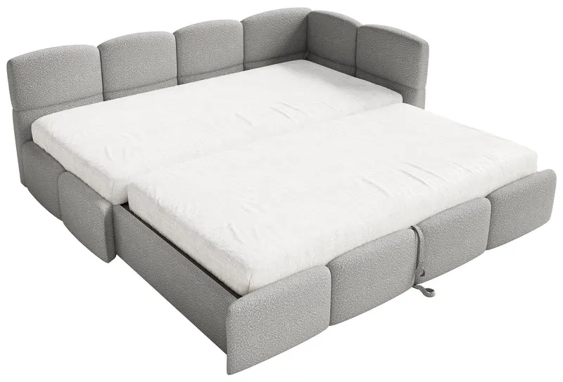 Jugendbett 90x200 cm Cloudy, rechtsseitig ausziehbar, mit Matratzen, grauer Bouclé-Bezug