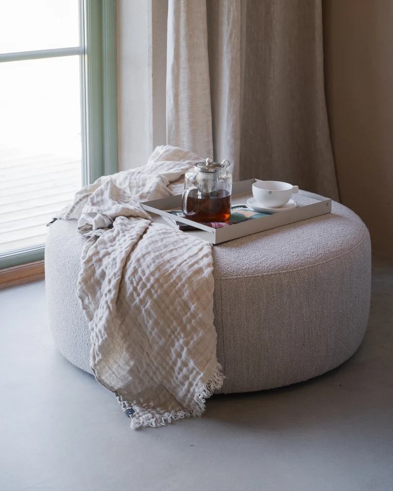 Loungehocker Chana ø90cm, hellbeige