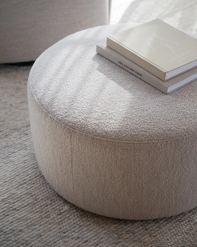 Loungehocker Chana ø70cm, hellbeige