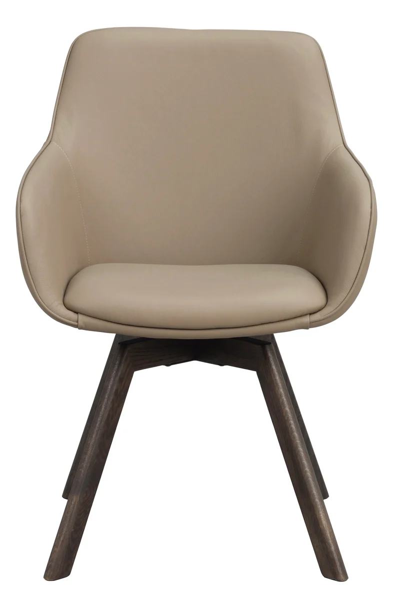 Polsterstuhl Lida mit Armlehne, Leder beige | Eiche braun