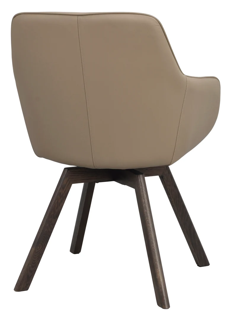 Polsterstuhl Lida mit Armlehne, Leder beige | Eiche braun