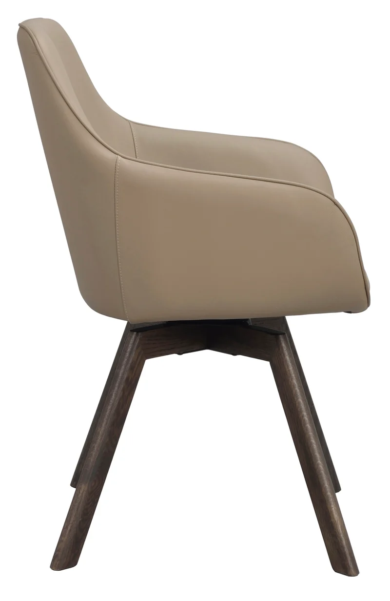 Polsterstuhl Lida mit Armlehne, Leder beige | Eiche braun