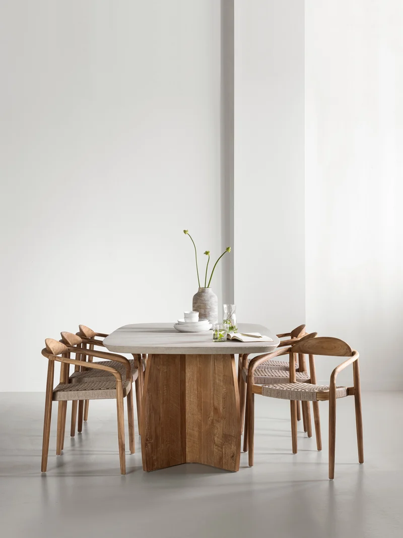 Massivholztisch Teak Nova Travertin