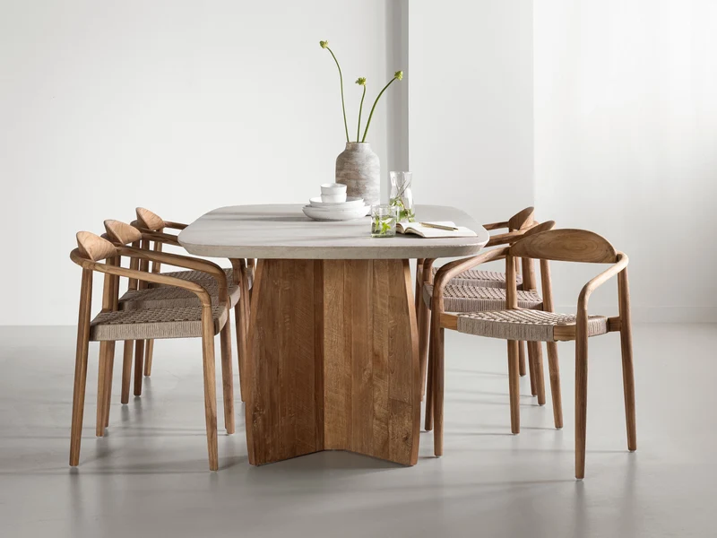 Massivholztisch Teak Nova Travertin
