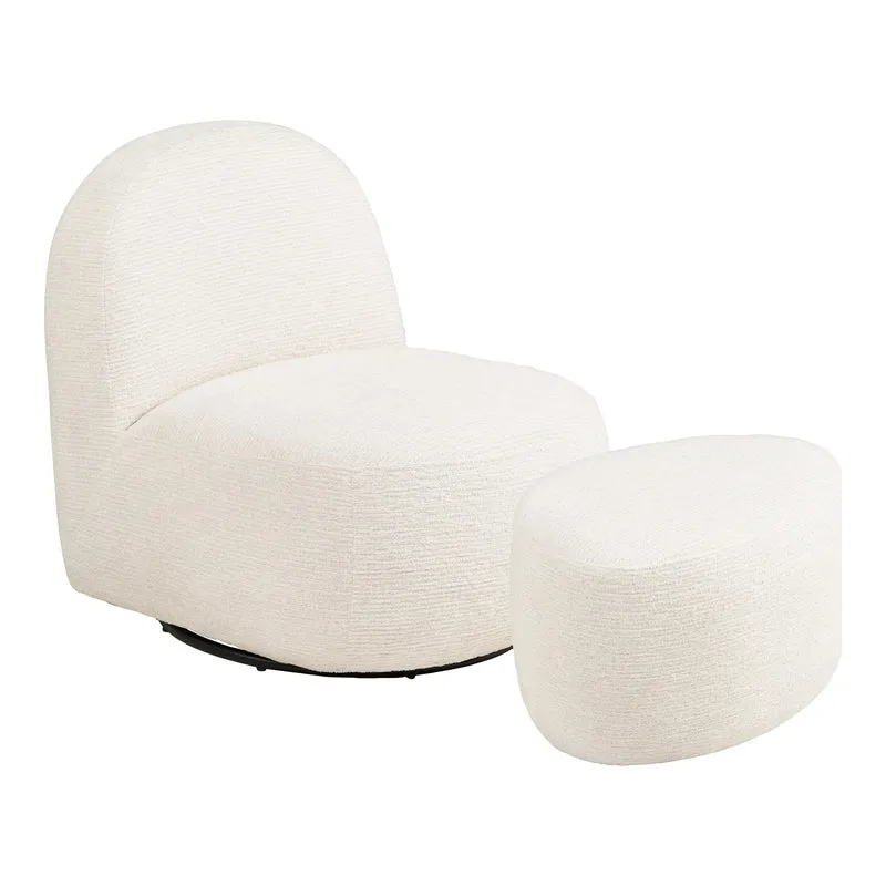 Loungechair mit Hocker, cremefarben