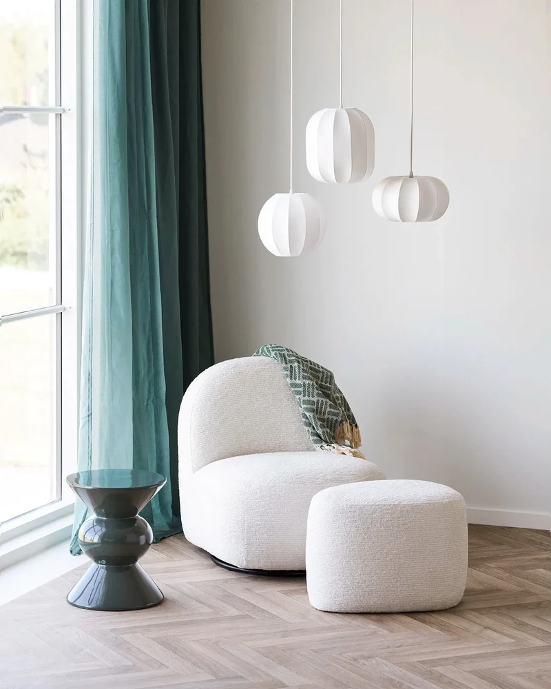 Loungechair mit Hocker, cremefarben