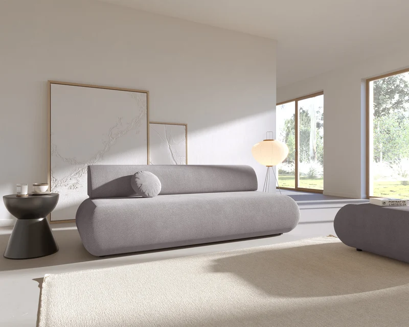 Dreisitziges ausklappbares Sofa Armone in grauem Chenille