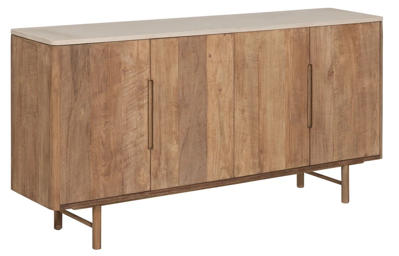 Anrichte Scala Teak | Mikrozement, sandfarben