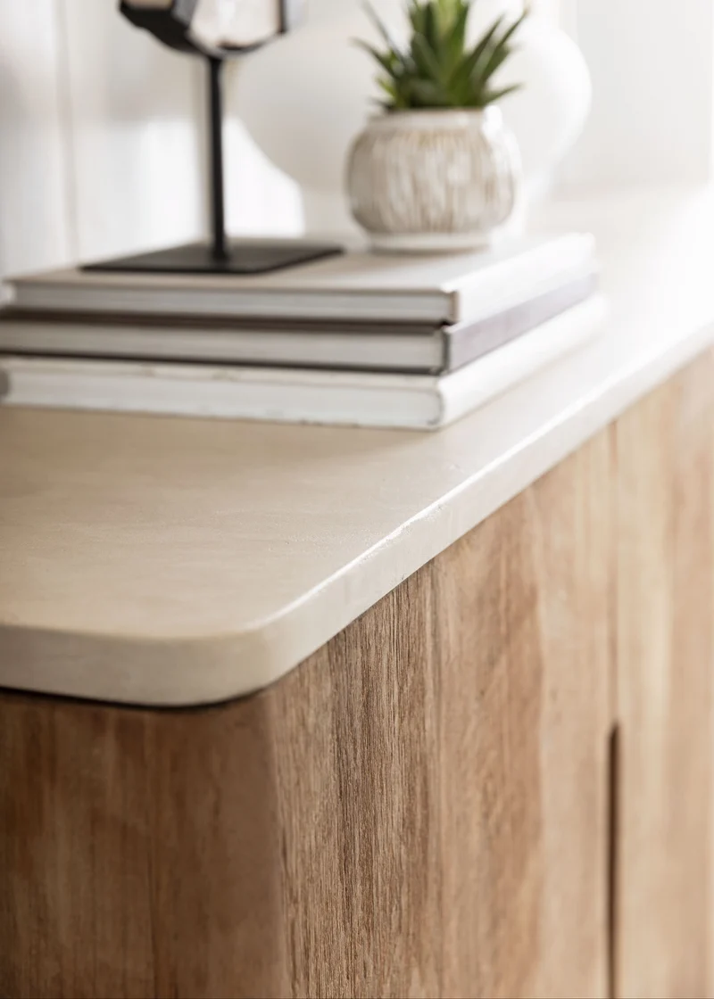 Anrichte Scala Teak | Mikrozement, sandfarben