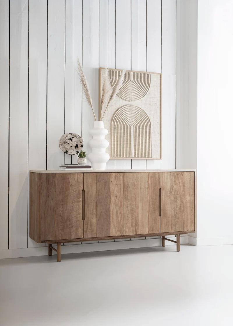 Anrichte Scala Teak | Mikrozement, sandfarben