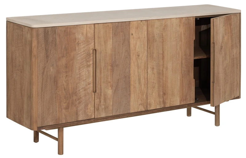 Anrichte Scala Teak | Mikrozement, sandfarben