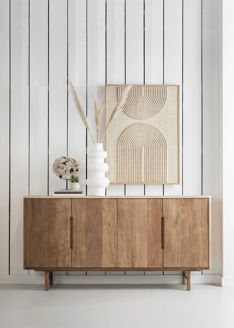 Anrichte Scala Teak | Mikrozement, sandfarben