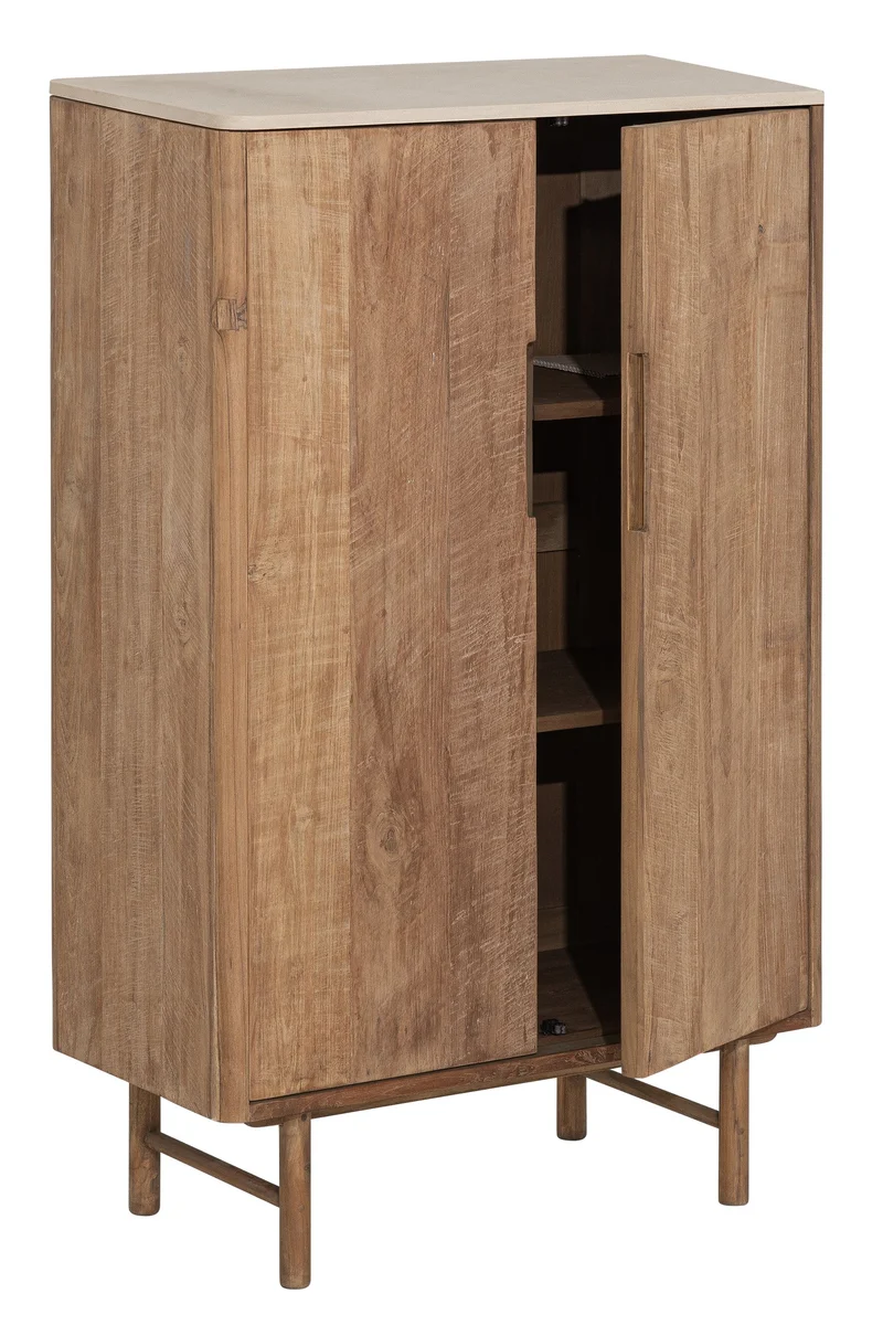 Highboard Scala Teak | Mikrozement, sandfarben