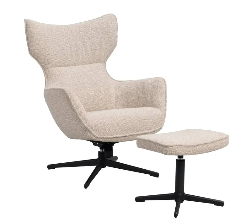 Sessel mit Fußhocker, beige
