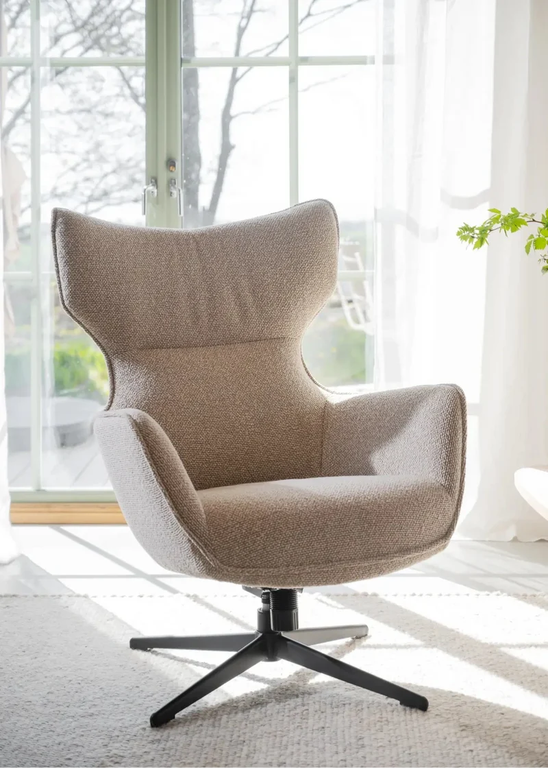 Sessel mit Fußhocker, beige