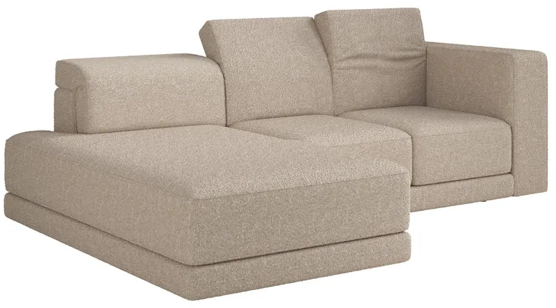 Ecksofa Novals L-förmig links mit verstellbaren Kopfstützen, hellbeige Bouclé