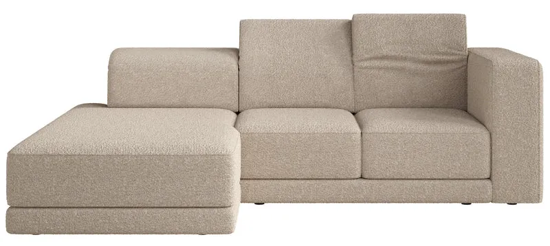 Ecksofa Novals L-förmig links mit verstellbaren Kopfstützen, hellbeige Bouclé