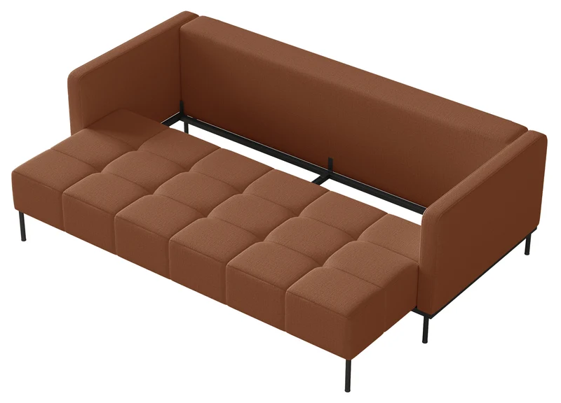 Dreisitziges ausklappbares Sofa Skilia mit kupferfarbenem, wasserabweisendem Chenille-Hocker