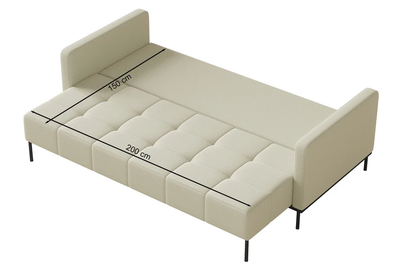 Dreisitziges Schlafsofa Skilia mit Hocker, hellgrauer Chenille-Stoff, wasserabweisend