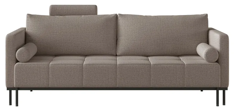 Dreisitziges ausklappbares Sofa Skilia mit Hocker, graubrauner hydrophober Chenille-Stoff