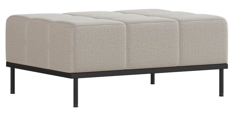 Dreisitziges ausklappbares Sofa Skilia mit Hocker, hellbeiger hydrophober Chenillestoff