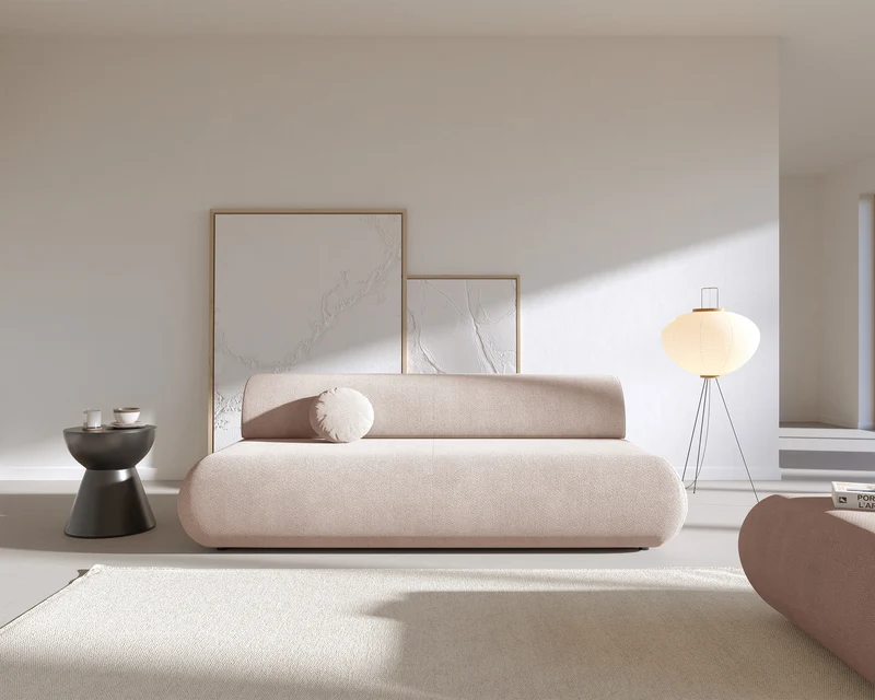 Dreisitziges ausklappbares Sofa Armone in hellbeigem Chenille-Stoff