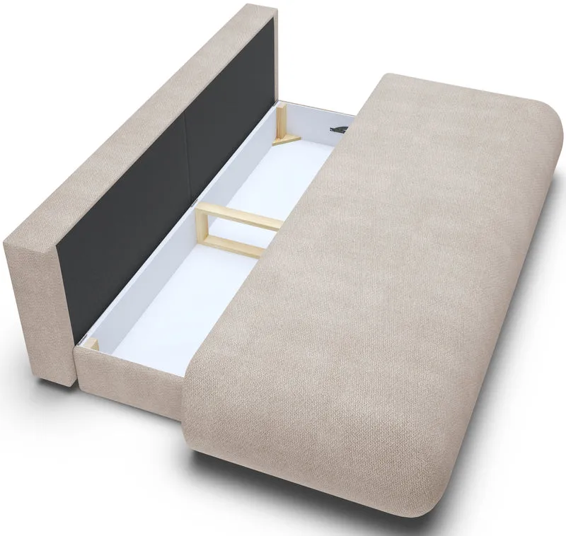 Dreisitziges ausklappbares Sofa Armone in hellbeigem Chenille-Stoff
