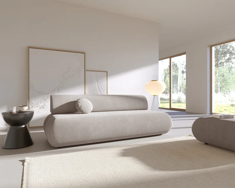 Dreisitziges ausklappbares Sofa Armone in Hellgrau Chenille