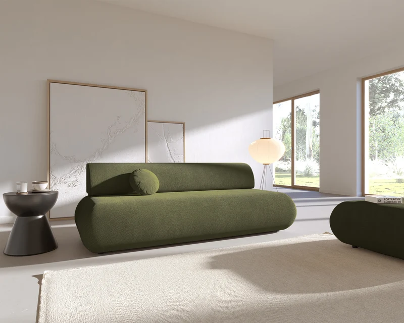 Drei-Sitzer-Schlafsofa Armone in Olivgrün Chenille