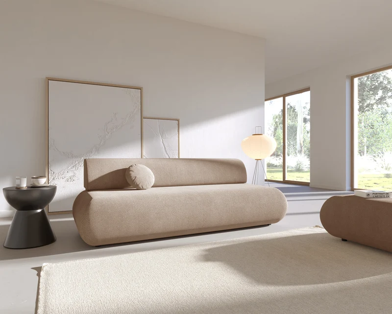 Dreisitziges ausklappbares Sofa Armone in Beige, Chenille