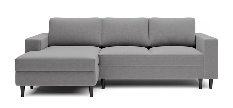 Ecksofa mit Schlafunktion Nalika, L-förmig, mit Stauraum, grauer hydrophober Samt, linksseitig