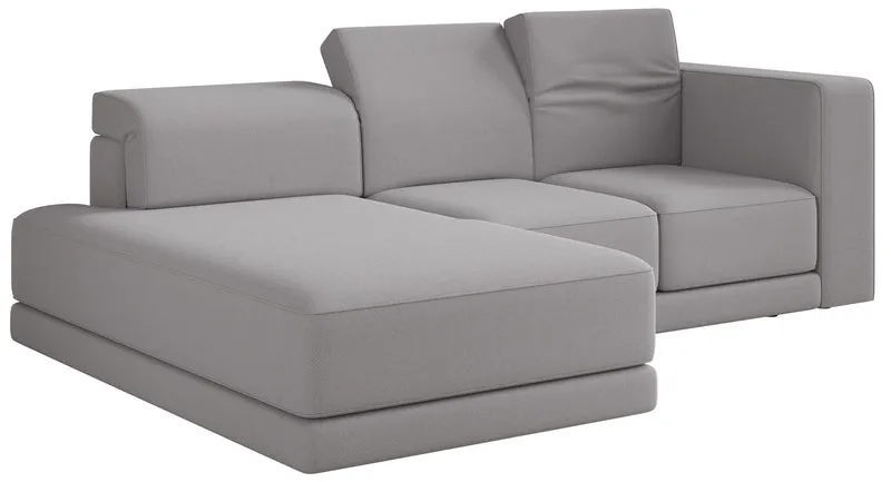 Ecksofa Novals, L-förmig, linksseitig mit verstellbaren Kopfstützen, grauer Chenille-Stoff