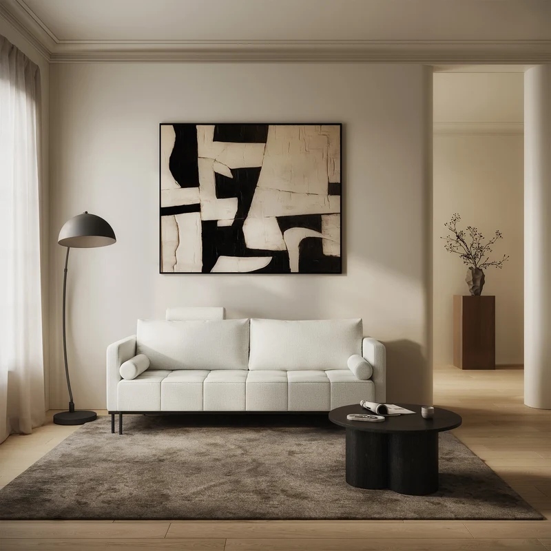 Dreisitziges ausklappbares Sofa Skilia in grau-beigem hydrophobem Chenille-Stoff