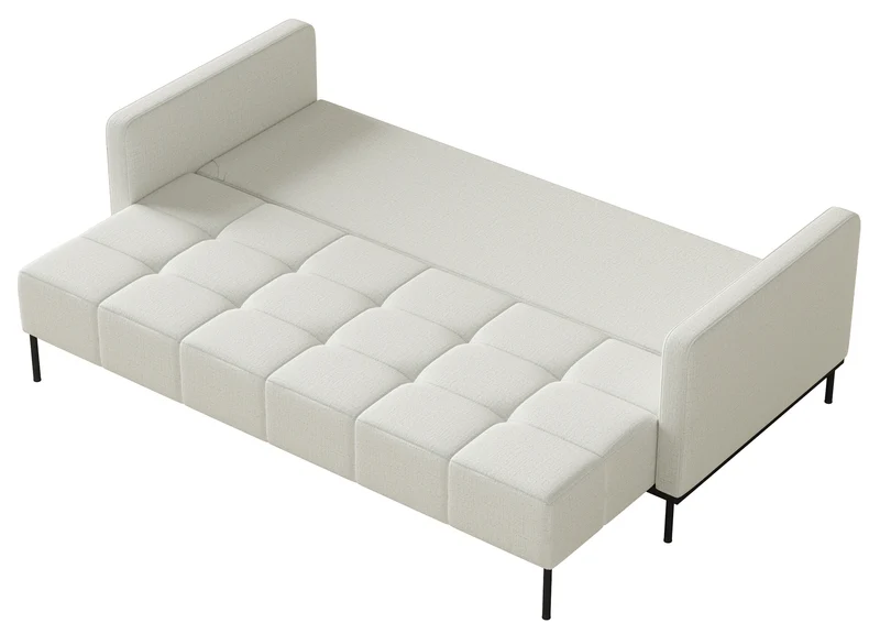 Dreisitziges ausklappbares Sofa Skilia mit Hocker, hellgraubeige, hydrophober Chenillestoff