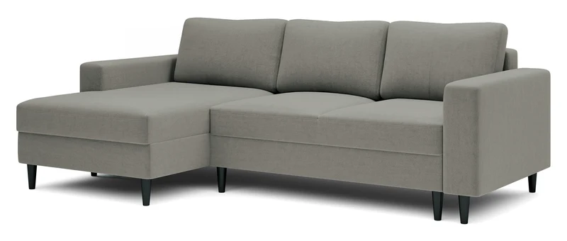 Ecksofa mit Schlaf-Funktion Nalika, L-förmig, mit Stauraum, dunkelbeige, hydrophober Samt, linksseitig