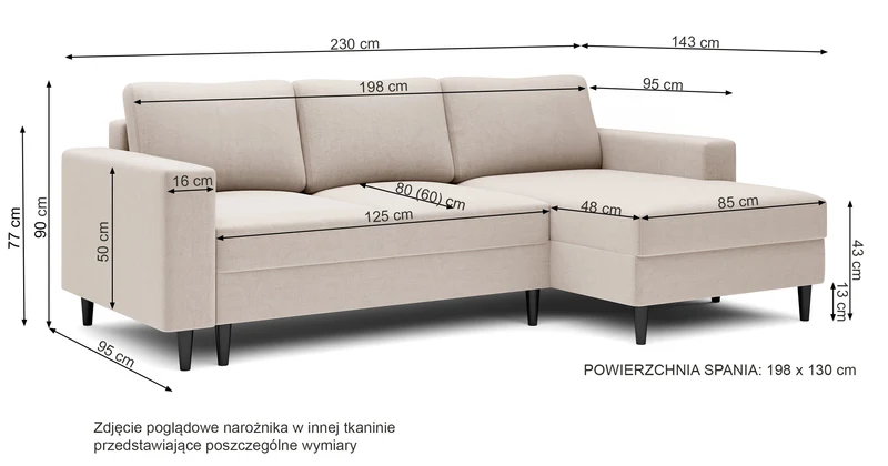 Ecksofa mit Schlaffunktion Nalika, L-förmig, mit Stauraum, cremefarbener wasserabweisender Samt, rechtsseitig