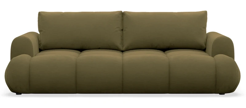 Dreisitziges ausklappbares Sofa Ombo Doce mit Stauraum, olivfarbener Velours, wasserabweisend