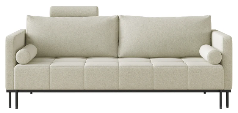 Dreisitziges ausklappbares Sofa Skilia in hellbeigem, pflegeleichtem Strickstoff