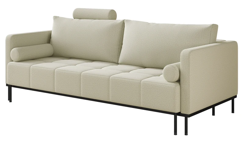 Dreisitziges ausklappbares Sofa Skilia in hellbeigem, pflegeleichtem Strickstoff