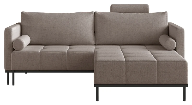 Dreisitziges ausklappbares Sofa Skilia mit Hocker, graubrauner hydrophober Chenille-Stoff
