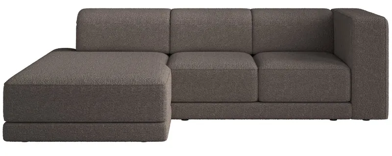 Ecksofa Novals L-förmig links mit verstellbaren Kopfstützen, braunes Bouclé